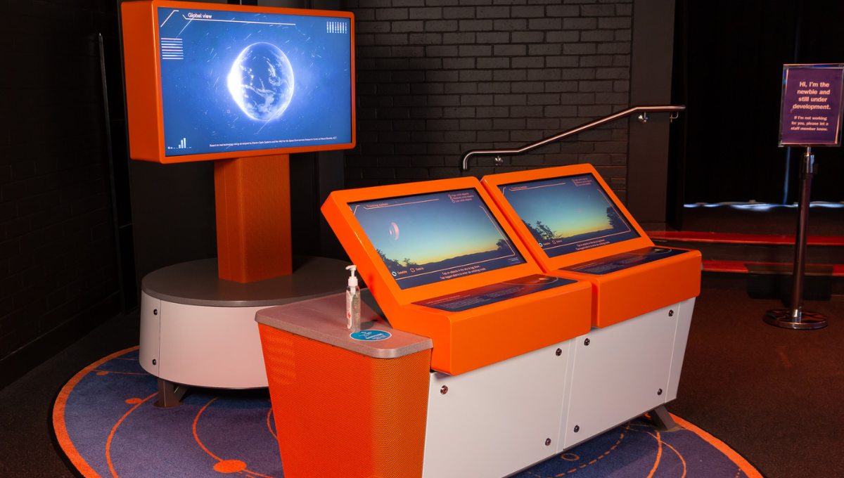 Photo of an interactive computer exhibit from Australia in Space - Earth and Beyond travelling exhibition by Questacon - National Science and Technology Centre