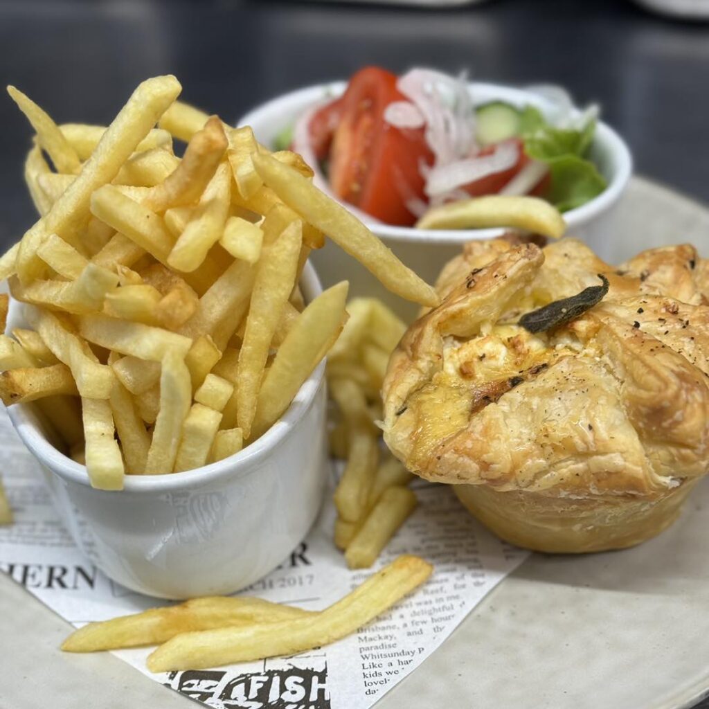 Pumpkin and Feta Quiche with Chips and Salad