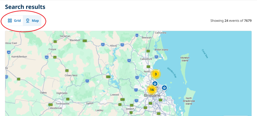Map view for searching for free things to do